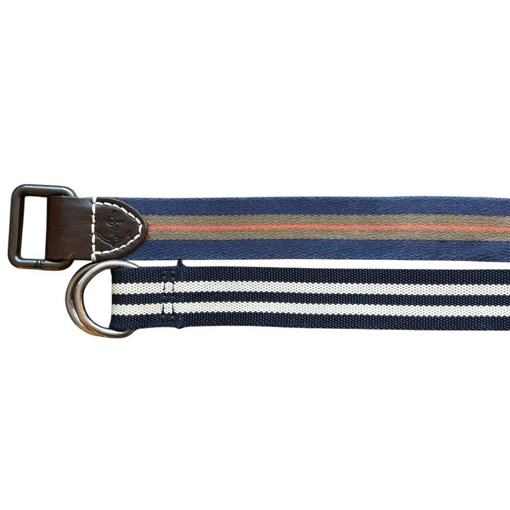 Set of 2 Striped Soft Belts With Double Buckles
